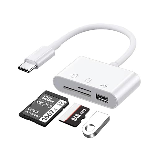 YLK Lecteur de Carte SD USB C 2.0, Conception pour Carte SD + TF + USB 3 en 1, USB OTG Mémoire Externes Compatible pour Samsung Galaxy S25 S24 S23 S22 S21 S20 S25+ S25Ultra S24+ S23+ (Blanc-3en1)