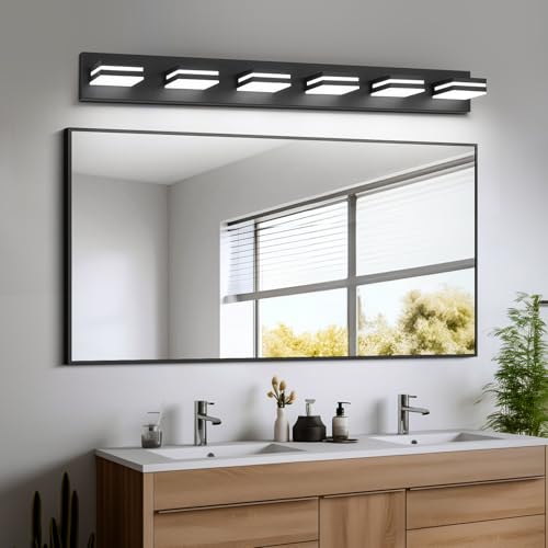 Image of Modern LED Black Acrylic Bathroom Lights Fixtures 6-Light