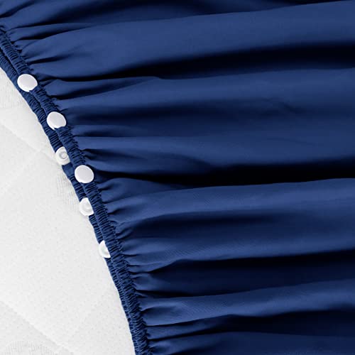 Image of Crib Bed Skirt 14 inch Drop, Fits 28 inchx52 inch Crib, Adjustable, Navy | 4-Sided Design, Adjustable Elastic Straps, Soft Polyester, Fade & Shrink Resistant, Machine Washable, Fits Standard Cribs