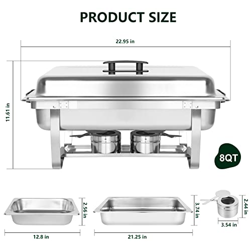 Imacone Chafing Dish Buffet Set Of 2, 8Qt Stainless Steel Rectangular Chafers And Buffet Warmer Sets For Catering, Foldable Complete Set W/Half Size Food Pan, Lid, Fuel Holder For Event Party Holiday #TOP1
