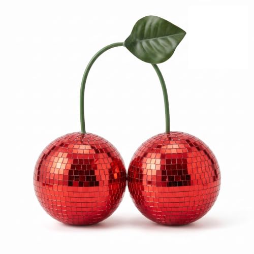 Bola espejada roja de 7,9 pulgadas para decoración de habitación con temática de cereza, arte para mesa o pared, espejo de vidrio miniatura 1