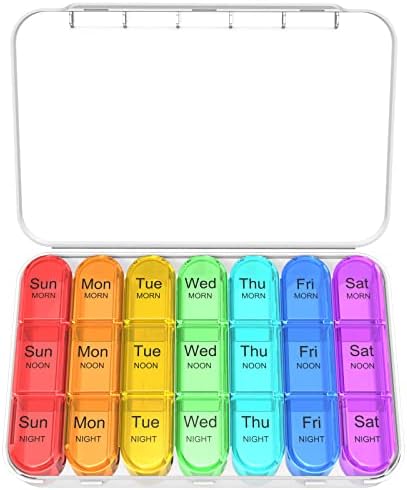 Zoolion Weekly Pill Box 7 Day 3 Times a Day (Morn/noon/Night), Daily Portable Travel Pill Box Organiser, Tablet Box with Large Compartments, Hold for Fish Oils, Vitamins, Supplements