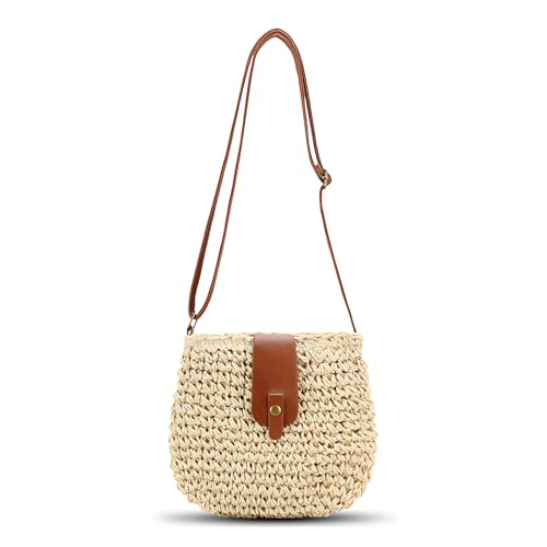 Sac de plage d'été anti-encombrement en paille naturelle tressée avec bandoulière