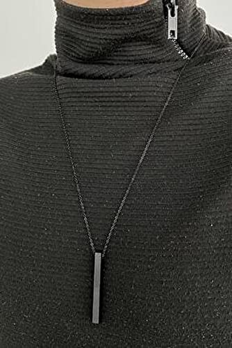 Men Women Unisex Prism Rectangle Steel Bar Pendant Necklace With Stainless Steel Chain 65 Cm (65 Cm, Black) #TOP5