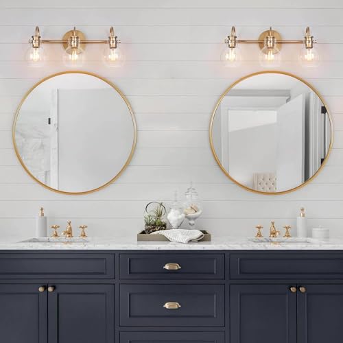 Image of KSANA 3-Light Gold Bathroom Light Fixtures Over Mirror, 22'' Modern Vanity Lights Lighting with Clear Glass Globe