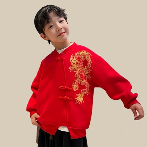 Chinese New Year Children's Dragon Printed Red fleece-lined Thickened Sweat Autumn and Winter Top3