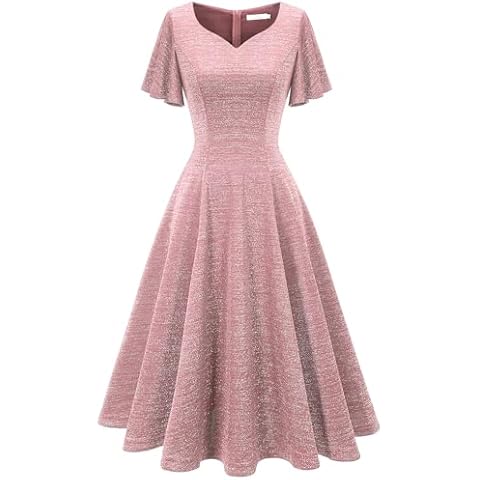 HomRain Pink Sequin A-Line Midi Dress Cover