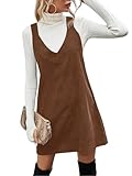 Koinshha Women Corduroy Overall Mini dress Casual Loose Sleeveless V Neck Pinafore Dresses Cute Jumper Overalls