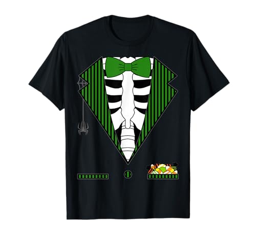 Camisas de disfraz de Halloween fáciles Esmoquin esqueleto a rayas verdes Camiseta