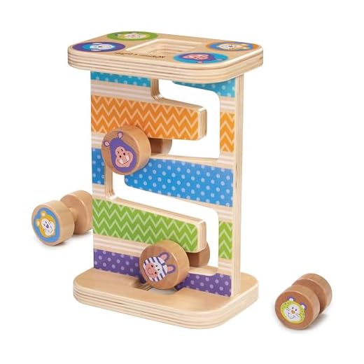 Melissa & Doug First Play Wooden Safari Zig-Zag Tower with 4 Rolling Pieces