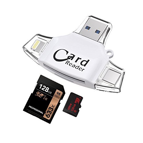 YiKaiEn lector de tarjetas TF SD 4 en 1, lector de tarjetas Micro SD, adaptador USB tipo C para iPhone, iPad, Android, Mac PC, con Lightning Micro USB tipo C