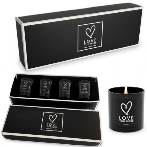 Image of Valentine's Day Candle Gift Set – 4 Scented Votive Candles for Home –– Luxury Velvet-Lined Gift Box – Gift for Her (Love You More - Black)