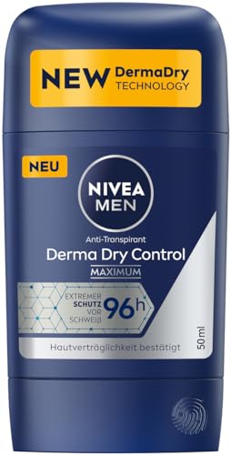 NIVEA MEN Derma Dry Control Antitraspirante Deodorante Stick, Deodorante per 96h Protezione estrema contro il sudore, Deodorante per uomini con tecnologia DermaDry (50 ml)
