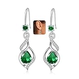 Green Earrings for Women, Hypoallergenic Teardrop Sterling Silver Dangly Drop Dangle Earrings for Women, Ladies Earring Emerald Earring Jewellery Gifts for Her Birthday Christmas Xmas
