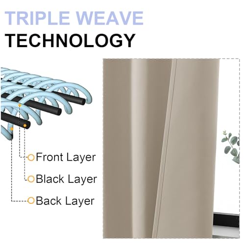 Image of Simplebrand Ava Biscotti Beige Short 30 Inches Blackout Curtain 2 Panels Set, Half Window Rod Pocket Privacy Curtain Tiers for Kitchen, Curtains Blackout for Bathroom Shades, W30 x L30 Inch, Navy Blue