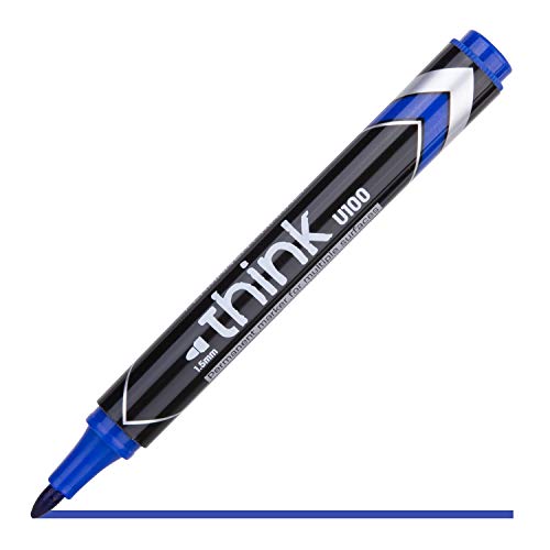 Deli Think 1.5mm Professional Permanent Marker - Blue, Multi-Purpose Fine Point for Business, Art & Writing, Durable Bold Lines