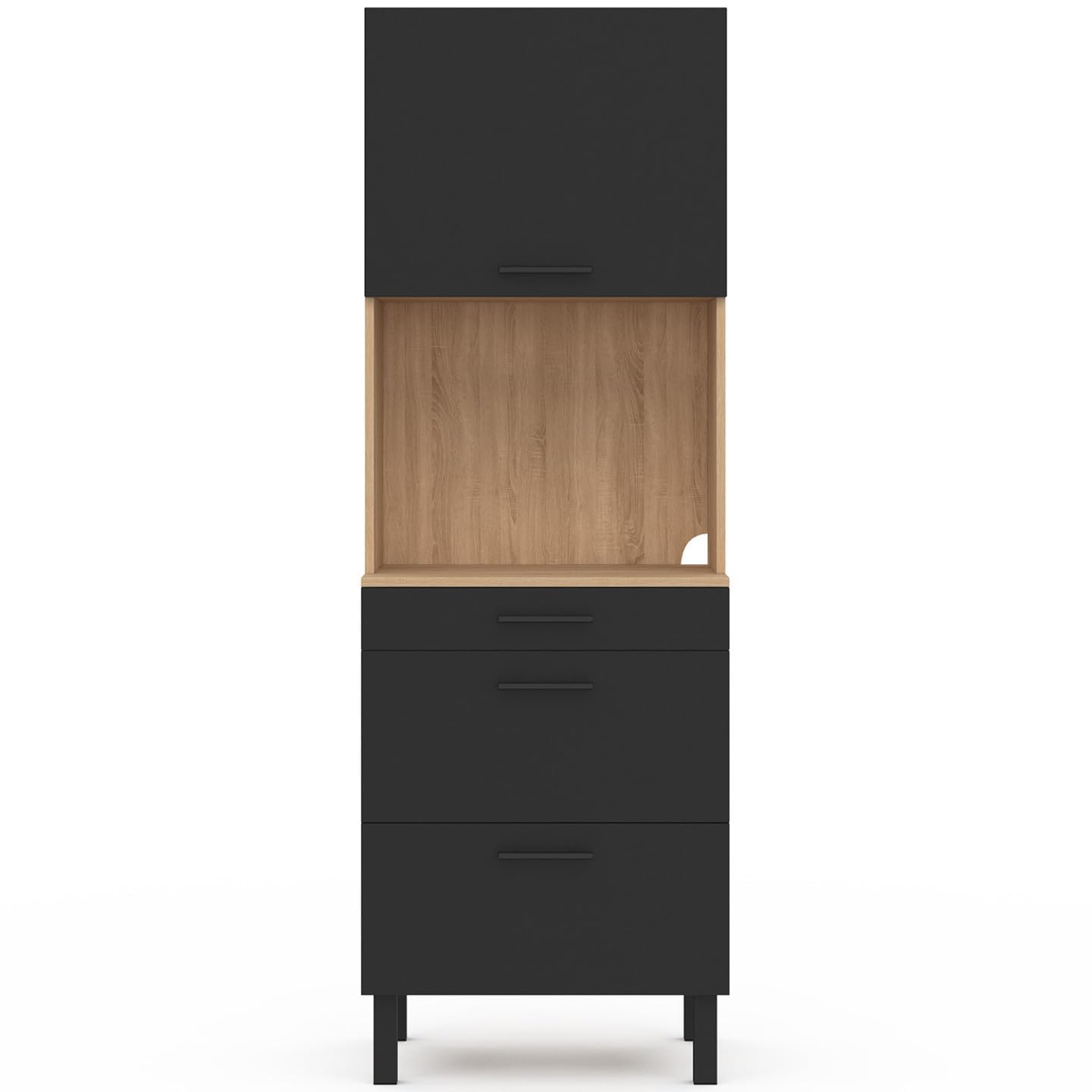 IDMarket - Colonne de Cuisine Micro-Ondes et casserolier 60 cm CINA 2 Portes façon hêtre et Noir