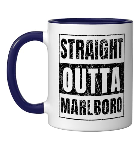 Straight Outta Marlboro New Jersey Ceramic Mug, Dark Blue/White, 11oz