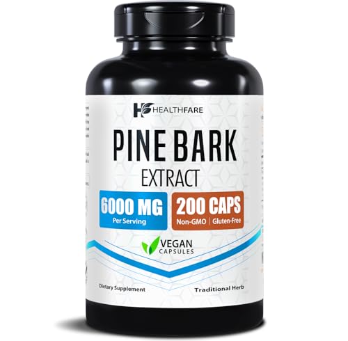 Healthfare Pine Bark Extract 6000mg French Maritime | 200 Vegan Capsules | Standardized 95% OPC