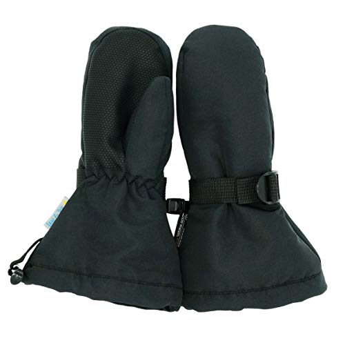 JAN & JUL Toddler Mittens Waterproof Fleece-Lined Stay-On (Black, S: 2-4Y)