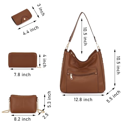 Image of Qiyuer 13 inch Women Spacious Soft PU Handbag Hobo Bag Purse Wallet Set 4pcs | Large, Dual-use Crossbody & Shoulder Bag, Multi-pocket, Divided Compartments, Fits Tablet, Versatile for Daily & Work
