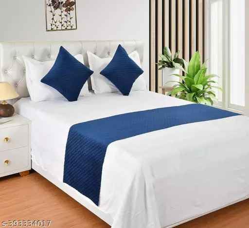BALLEY Velvet Quilted Set of Bed Runner(18x96 inches) and 2 Cushion Covers(16x16 inches) Combo Set (Navy Blue)-image-38