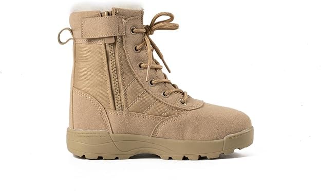 Hhhchpm Hiking Boots Girls Boys Summer Camp Waterproof Anti-collision Non-slip Desert Boots Military Fan Shoes Children's Work Boots (Sand Plush,3.5)