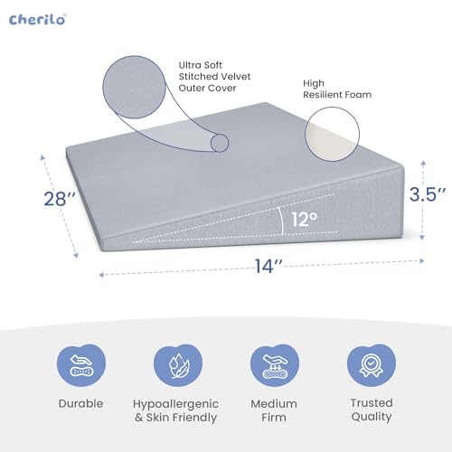 Image of Cherilo Full Size Elevated Wedge Pillow for Baby Crib & Mattress, Elevate Baby to Prevent Acid Reflux, Colic, GERD, Heat Burn & Vomiting | 28 inch x 14 inch x 3.5 inch | - with Removable Velvet Cover - Grey