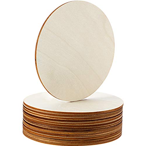 Boao Unfinished Wood Circle Round Wood Pieces Blank Round Ornaments Wooden Cutouts for DIY Craft Project, Decoration, Laser Engraving Carving, 1/8 Inch Thickness (5 Inch Diameter, 15 Pieces)