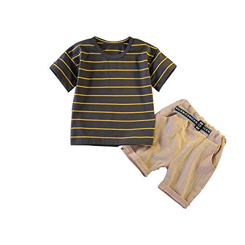 Little Boys' Toddler Cotton Summer Clothing Sets Short Sleeve Stripe T-Shirt+Short Pant 2pcs Outfit Kids Boys 2-8Years (Navy Grey, 4-5T)