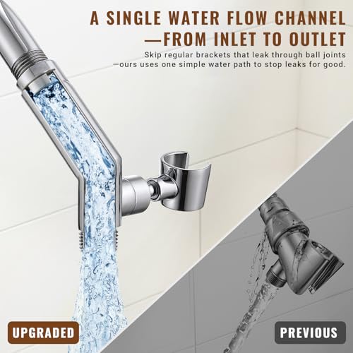 G-Promise All Metal Handheld Shower Head Holder with Extra-Wide Adjustable Angle Range, Solid Brass Shower Wand Bracket with Pivot Ball, Universal Bathroom Part Replacement (Chrome) — view 5