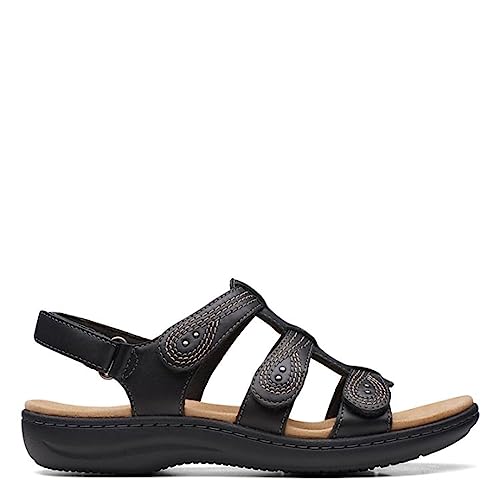 Clarks Women's Laurieann Vine Flat Sandal, Black Leather, 6 UK