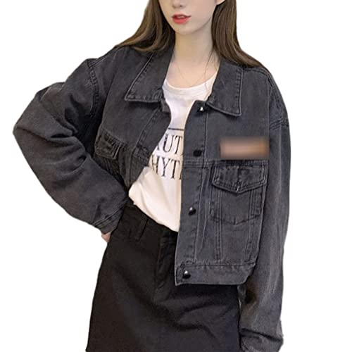 TJLSS Chaqueta Vaquera Corta de Primavera y otoño for Mujer, Chaqueta Vaquera Negra con Cuello de un Solo Pecho, Abrigo for Mujer (Color : Svart, Size : 4X-Large)