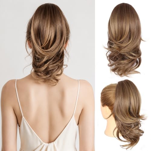 Clip on Ponytail for Women, 14 Inch Wavy Pony Tails Hair Extensions