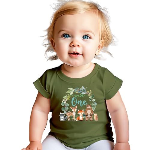 Wild One Wreath with Woodland Animals T-Shirts for Baby Girls and Boys2