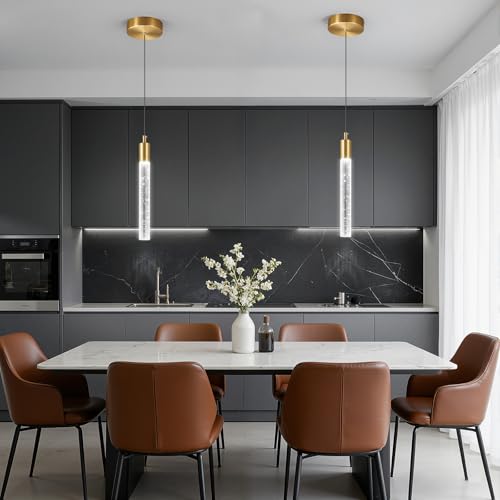 Image of Modern Kitchen Island Pendant Light Dimmable LED Gold Brass Finish Mini Crystal Pendant Lighting Bedroom Bedside Table Small Pendant Lights(2-Pack )