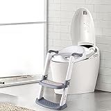 Toilettentrainer mit Treppe, Kinder Toilettensitz, Töpfchentrainer Faltbar mit Armlehnen, bequemem Kissen und breiten Stufen, 5 einstellbare Höhen, rutschfest, Töpfchensitz für Kinder von 1-10 Jahren