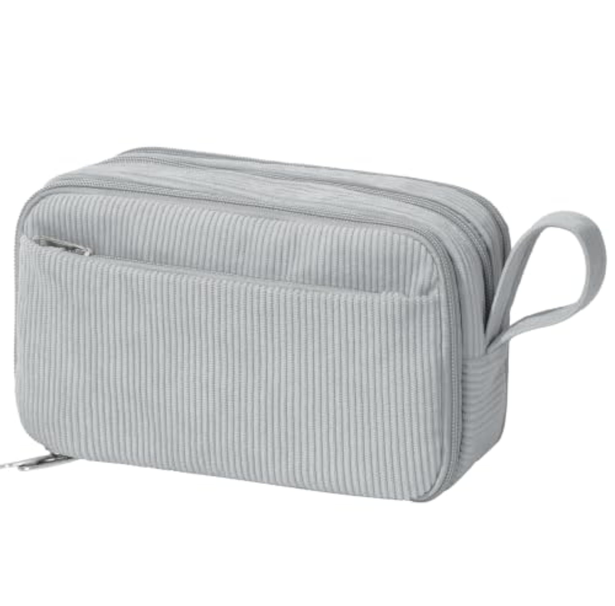 Grey Corduroy Pencil Case, Large Capacity Zipper Pouch