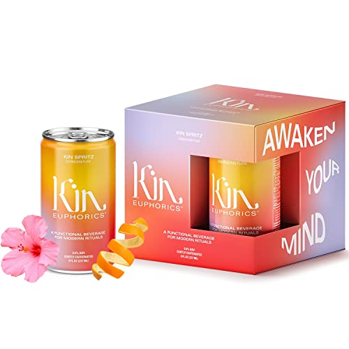 Kin Spritz By Kin Euphorics, Non Alcoholic Spirits, Ready To Drink, Adaptogen, Nootropic, Botanical, Fresh Citrus, Hibiscus, Caffeine, Rhodiola Rosea, Awaken The Mind, Uplift The Mood, 8 Fl Oz (12Pk) #TOP4