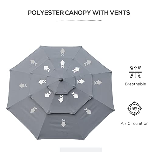 Outsunny 9' 3-Tier Patio Umbrella, Outdoor Market Umbrella With Crank And Push Button Tilt For Deck, Backyard And Lawn, Dark Grey #TOP7