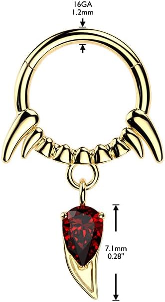 ボディピアス 18G 16G 14G PVDコーティングレッド セグメントクリッカー(1個売り)◇オマケ革命◇ | ボディピアス専門店ROQUE(ロキ)  ボディピアス 軟骨ピアス 通販 ピアス フクロウ 16GA 316L ステンレススチール 吸血鬼の牙 レッド CZ クリスタル ぶら下がる牙 ヒンジ付きセグメントク