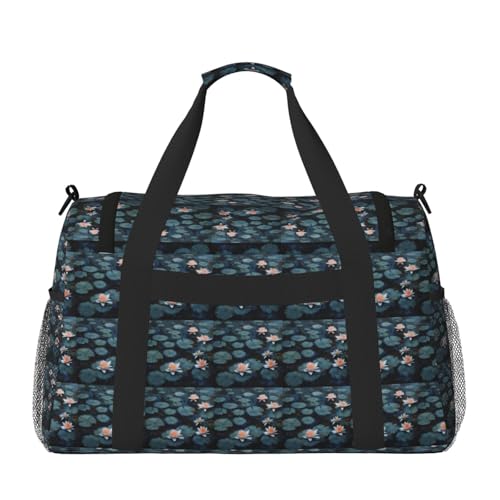 Lily Pads Flower Print Stylish Foldable Carry On Tote with Waterproof Zipper for Weekend Getaways Bag2