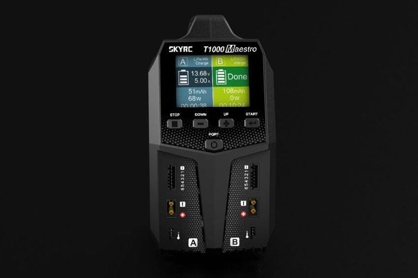 Close-up of SkyRC T1000 Maestro Charger display and controls
