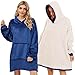 Voqeen Couverture TV Sweat à Capuche Long en Polaire Et Coton Polaire en Peluche à Manches Plaids Couverture à Capuche Surdimensionnée Douce Et Chaude en Tissu Sherpa avec Manches, Taille Unique,Bleu
