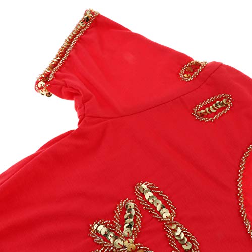 DYNWAVE Top de Traje de Dança Do Ventre Blusa Decote Redondo Top de Lantejoulas Choli Top - Vermelho