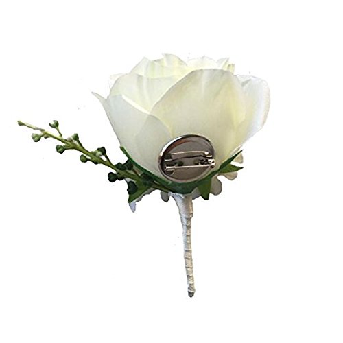 WeddingBobDIY Boutonniere Buttonholes Groom Groomsman Best Man Rose Wedding Flowers Accessories Prom Suit Decoration Ivory - Thumbnail 2