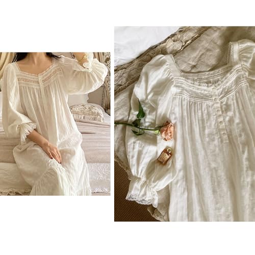 Womens' Cotton Nightgown Vintage Sleepwear Casual Housedress Nighty Pajamas Princess Loungedress2