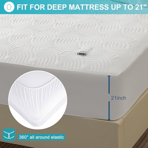 Queen Size Heated Mattress Pad -Bed Heating Pad with Deep Pocket,Dual Controller Electric Bed Warmer with Auto Shut Off & 5 Heat Settings 14.3ft Long Cord| Machine Washable (60x80 Inch)