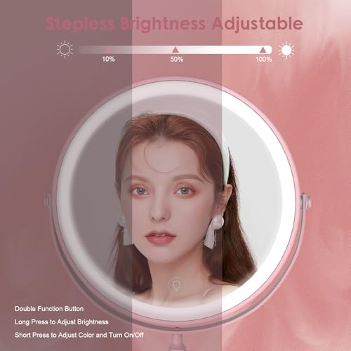 Image of DEIOVWXS Makeup Mirror, Rechargeable Vanity Mirror with 3 Lights, 1X /10X