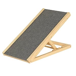 Strong Fir Wood Pet Ramp Car Dog Ladder 2-Height Adjustable with Non-slip Carpet Safety Pets Ladder for Travel